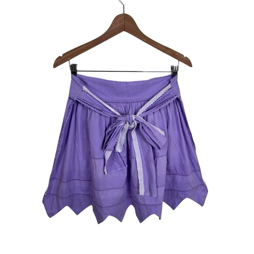 VTG Handmade XS Waist Apron Purple White Pockets Embroidered‎ Accents Tie Back